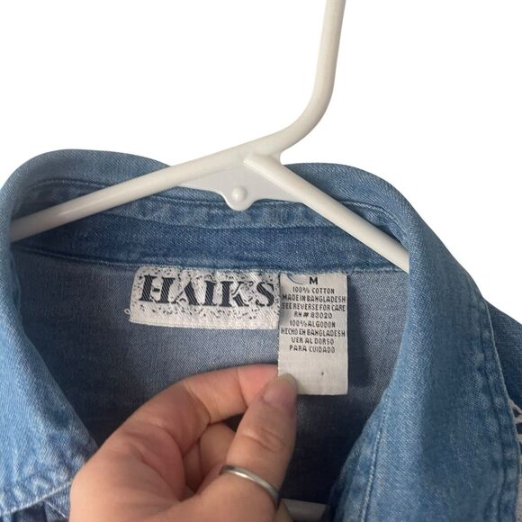 Haik's Vintage 90s Medium Denim Cottage Lace Rose Floral Embrodered Button Up - Picture 7 of 10